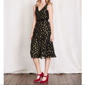Boden Dolores Silk Velvet Gold Polka Dot Dress